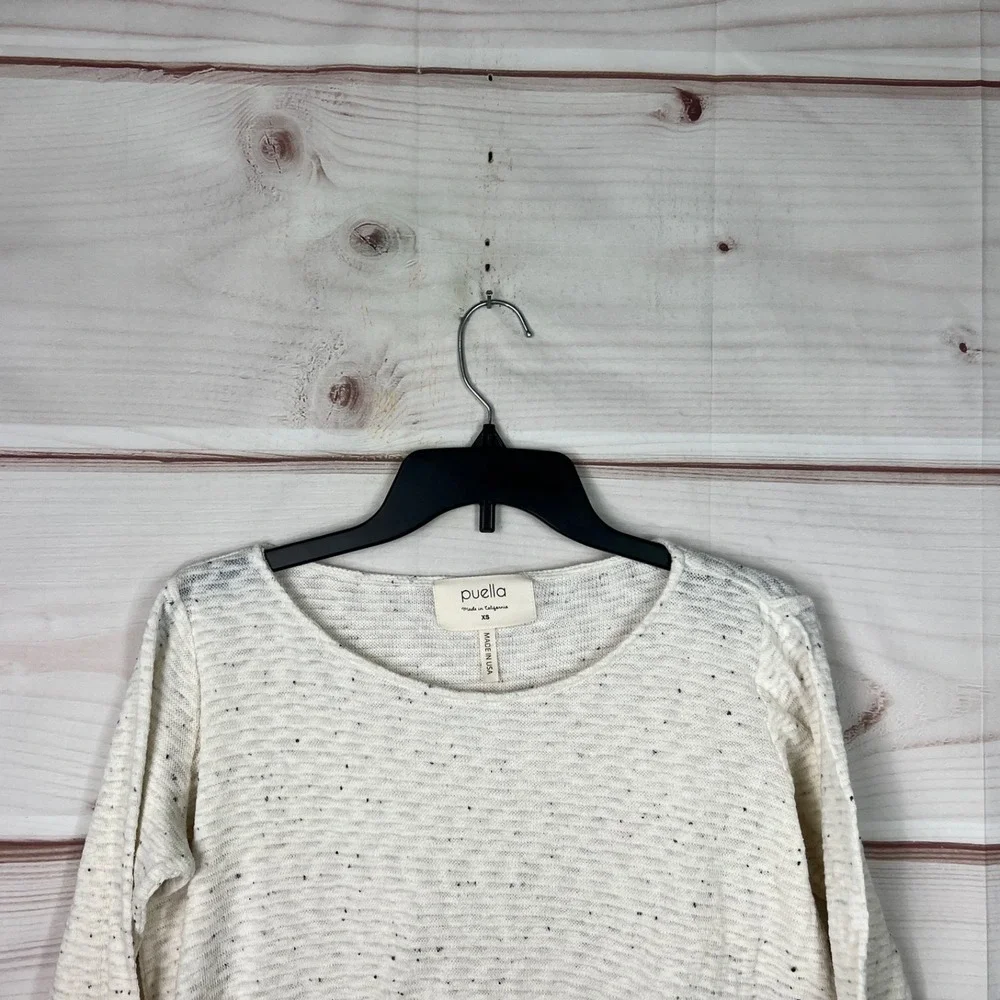 Puella‎ Sweater Women XS Ivory Boat Neck Pullover Lightweight Cropped Swing Knit